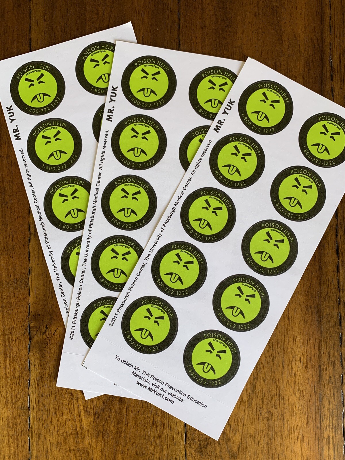 Mr. Yuk Stickers 30 Stickers (3 Sheets) Poison Prevent Yuck LOWEST $$ FREE SHIP!