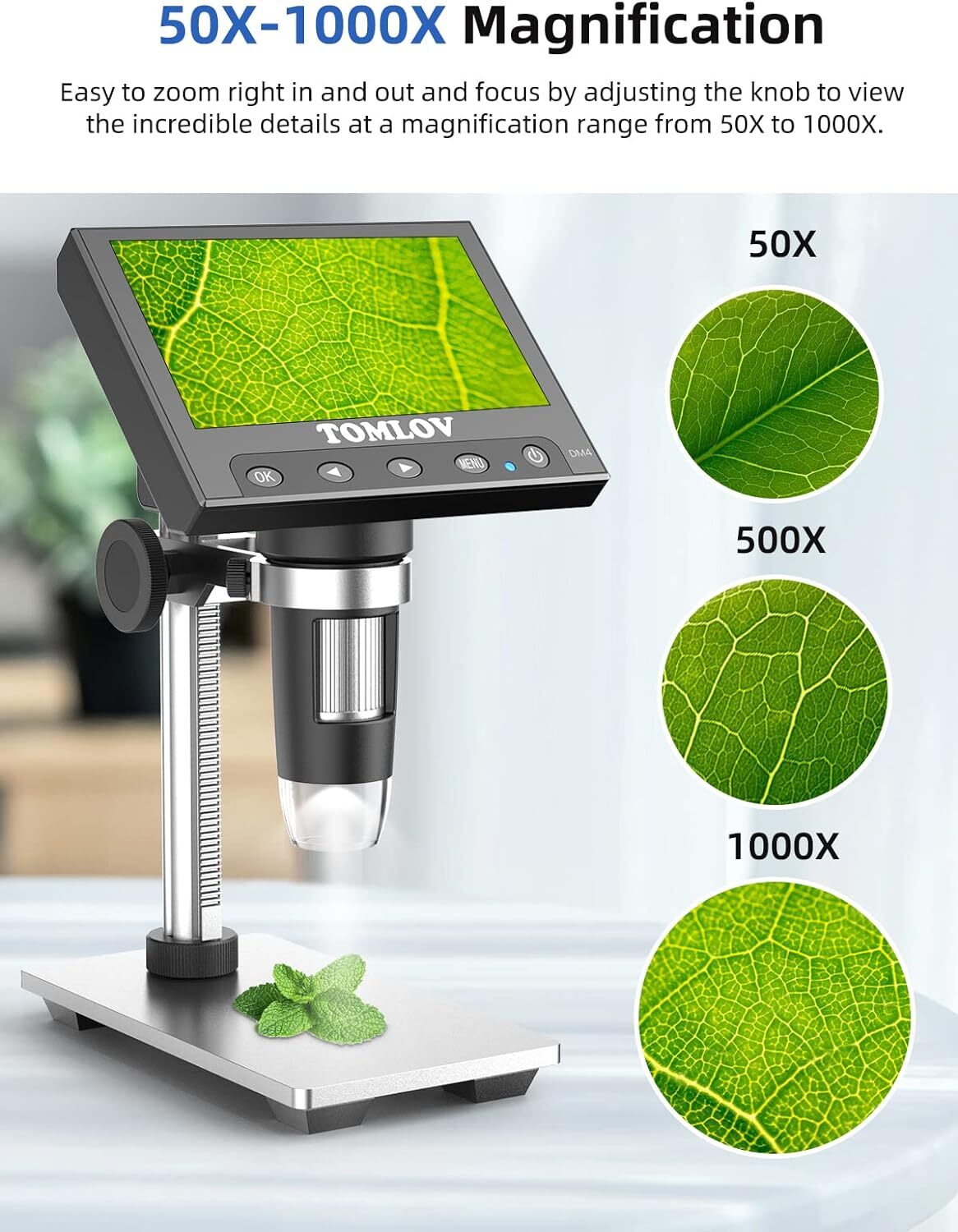 TOMLOV 4.3" Digital Microscope 1000X Coin Magnifier Error Coin Camera Microscope