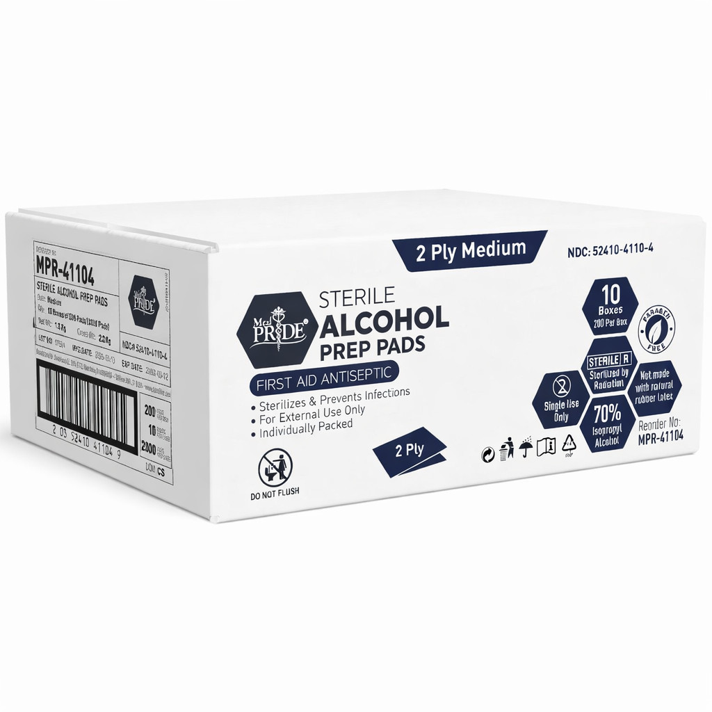 MED PRIDE Sterile Alcohol Prep Pads 70% Isopropyl 2 Ply Antiseptic Wipes 200ct+