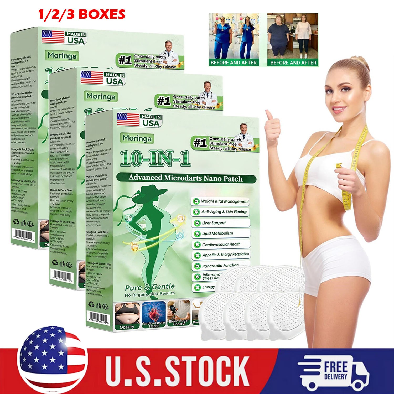 1/3X Moringa 10-in-1 Advanced Microdarts Nano Patch - Slimming Microneedle Patch