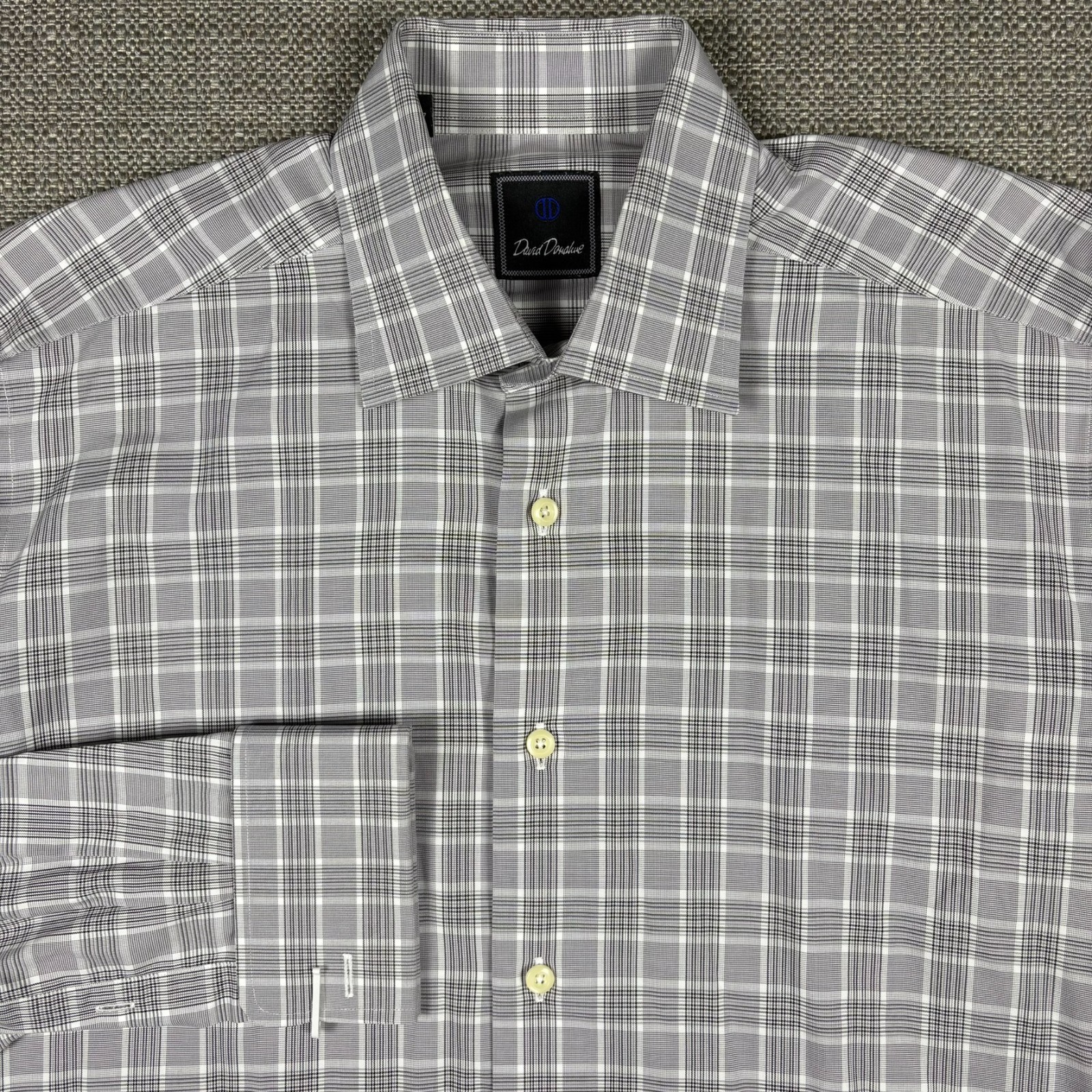 David Donahue Men's Shirt 15 1/2 15.5 32 Long Sleeve French Cuff Gray White New