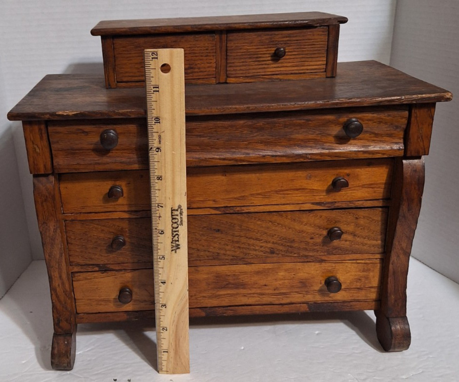 Antique Chest Bureau Salesman Sample 4 Drawers 2 Glove Boxes 13.5x13x6.5 Wooden