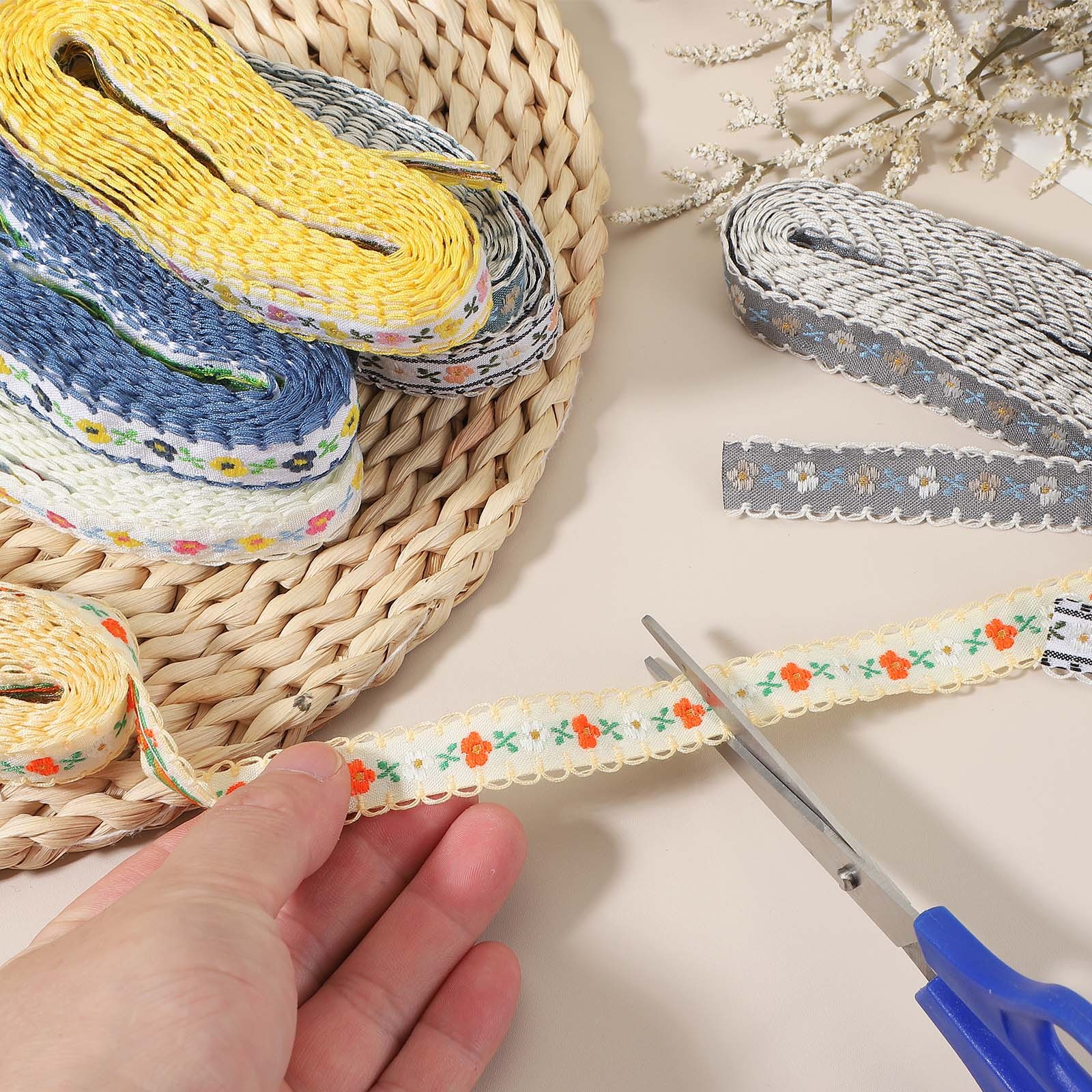 3 Yards Jacquard Ribbon Trim Floral Embroidered Ribbon Cyan