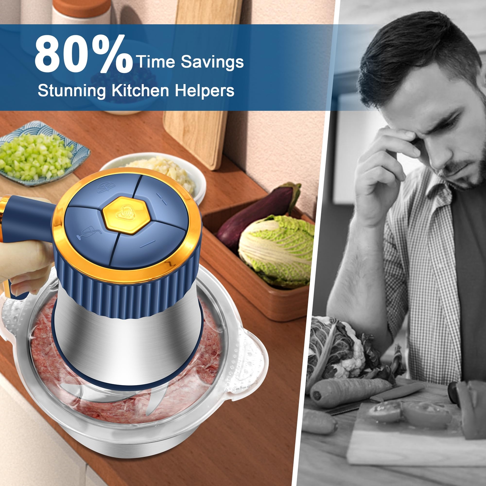 500W Electric Food Chopper Electric Stainless Steel Processor Meat Grinder Mixer