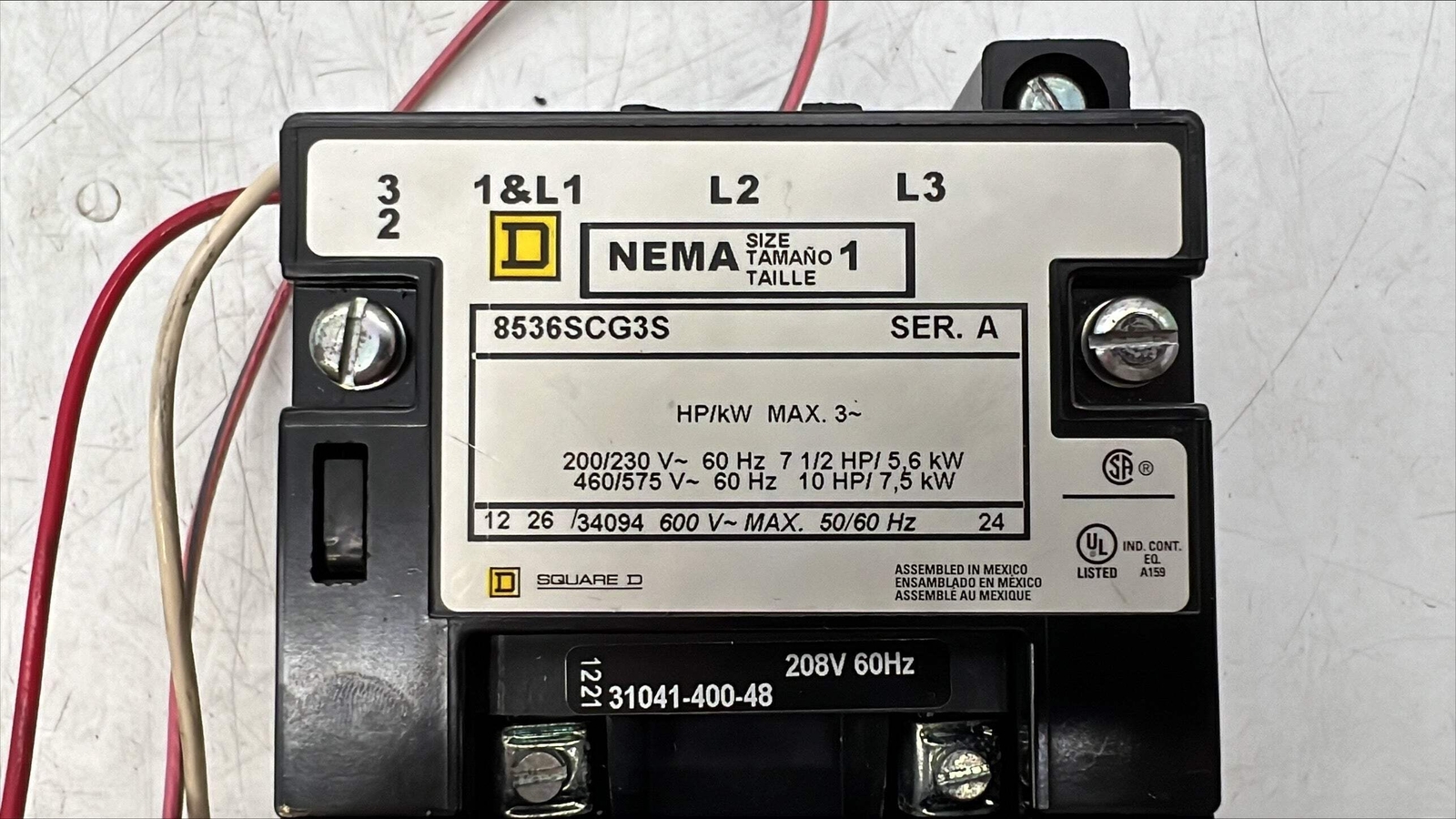 Square D 8536SCG3V08AS Size 1 Starter w/ Start-Stop PB, 208V Coil (Used)