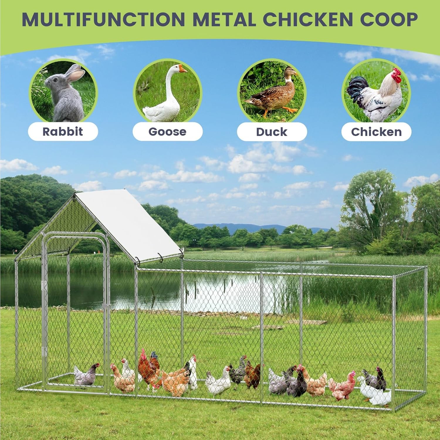 Large Metal Chicken Coop Heavy Duty Reinforced Walk In Poultry Cage for Chickens