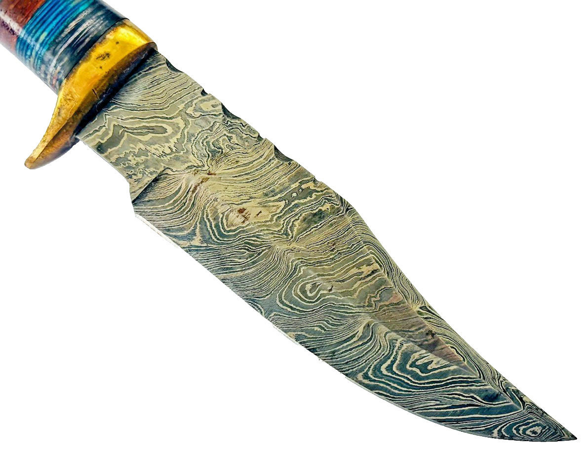 Vintage Stag Handle Fixed Blade Knife Damascus Blade Knives & Leather Sheath