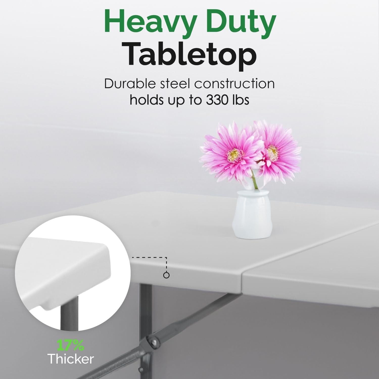 EconoHome White 8ft Folding Table with Handle | Heavy-Duty Foldable Table