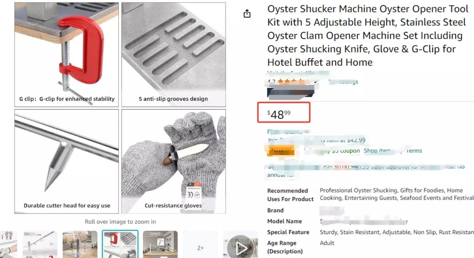 Oyster Shucker Machine Oyster Opener Tool Kit with 5 Adjustable original $48