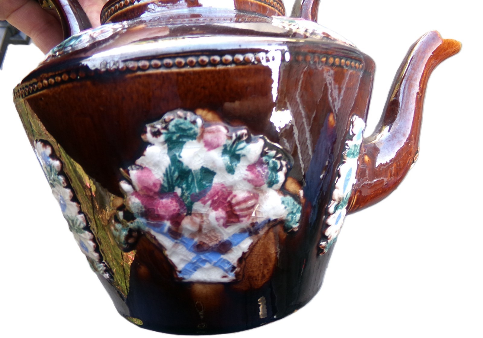 RARE MEASHAM BARGEWARE TEAPOT WITH LID UNDER PLATE "FORGET ME NOT 1907
