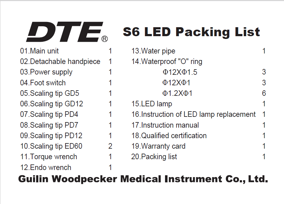 Woodpecker DTE S6 LED Dental Ultrasonic Piezo Scaler HD-8L LED Handpiece 7*Tips
