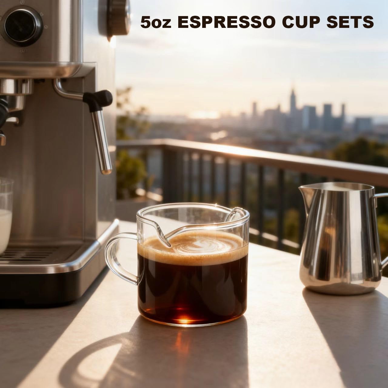 5 OZ Espresso Cups Set of 2, Double Spouts Cups, Shot Glasses, Milk Cup with ...