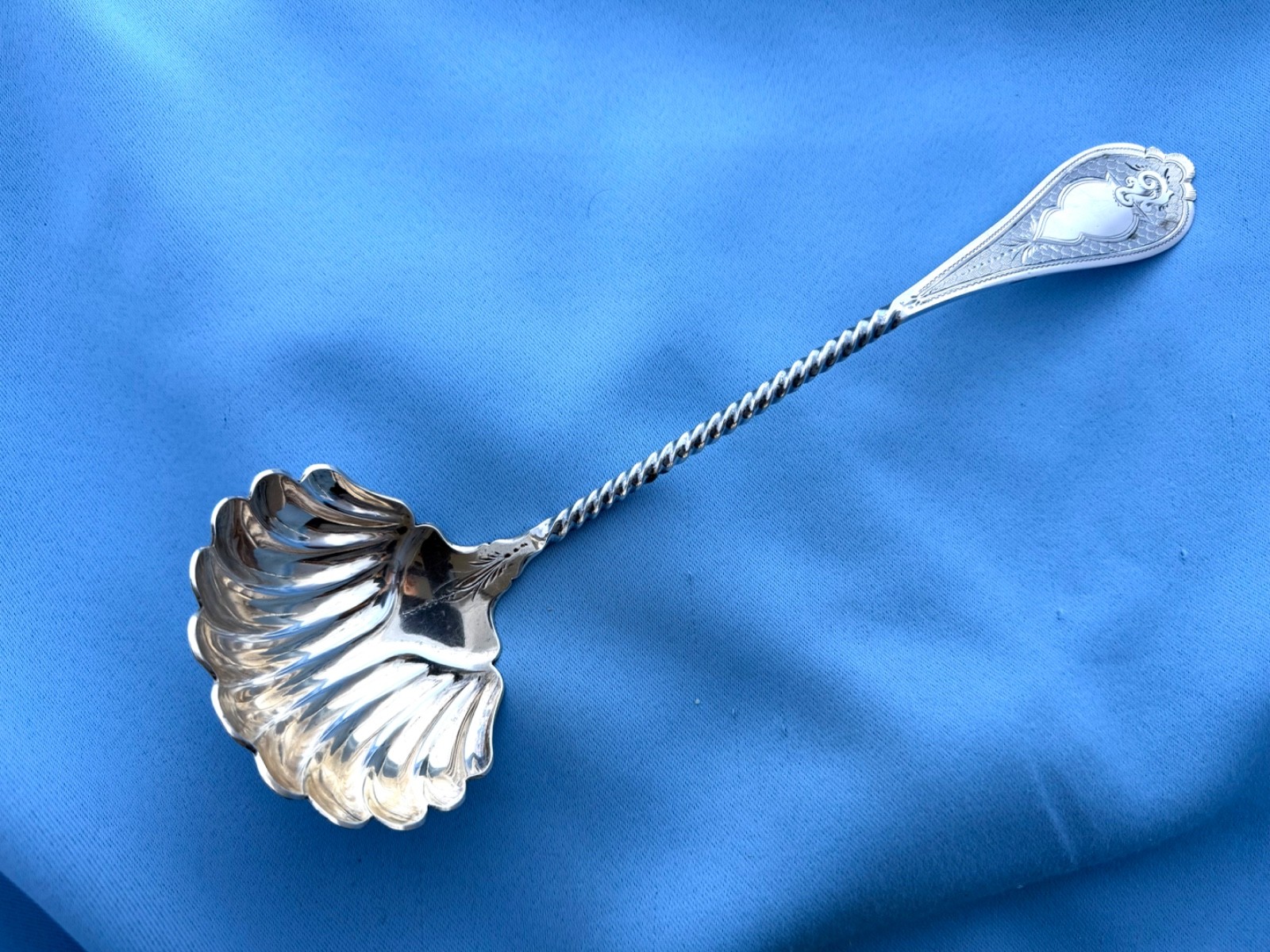 Francis Bunnell Coin Silver  Soup Ladle Light Gold Wash No Mono 12 In 116 Gr