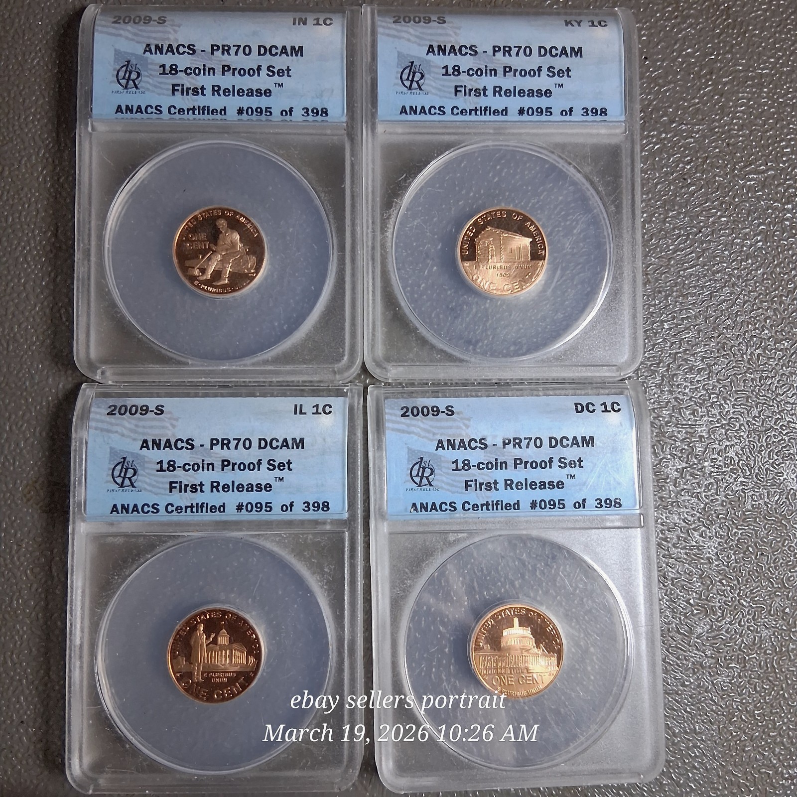 2009-S Lincoln Penny Set (4) ANACS PR70 DCAM First Release MATCHED CERT #095/398