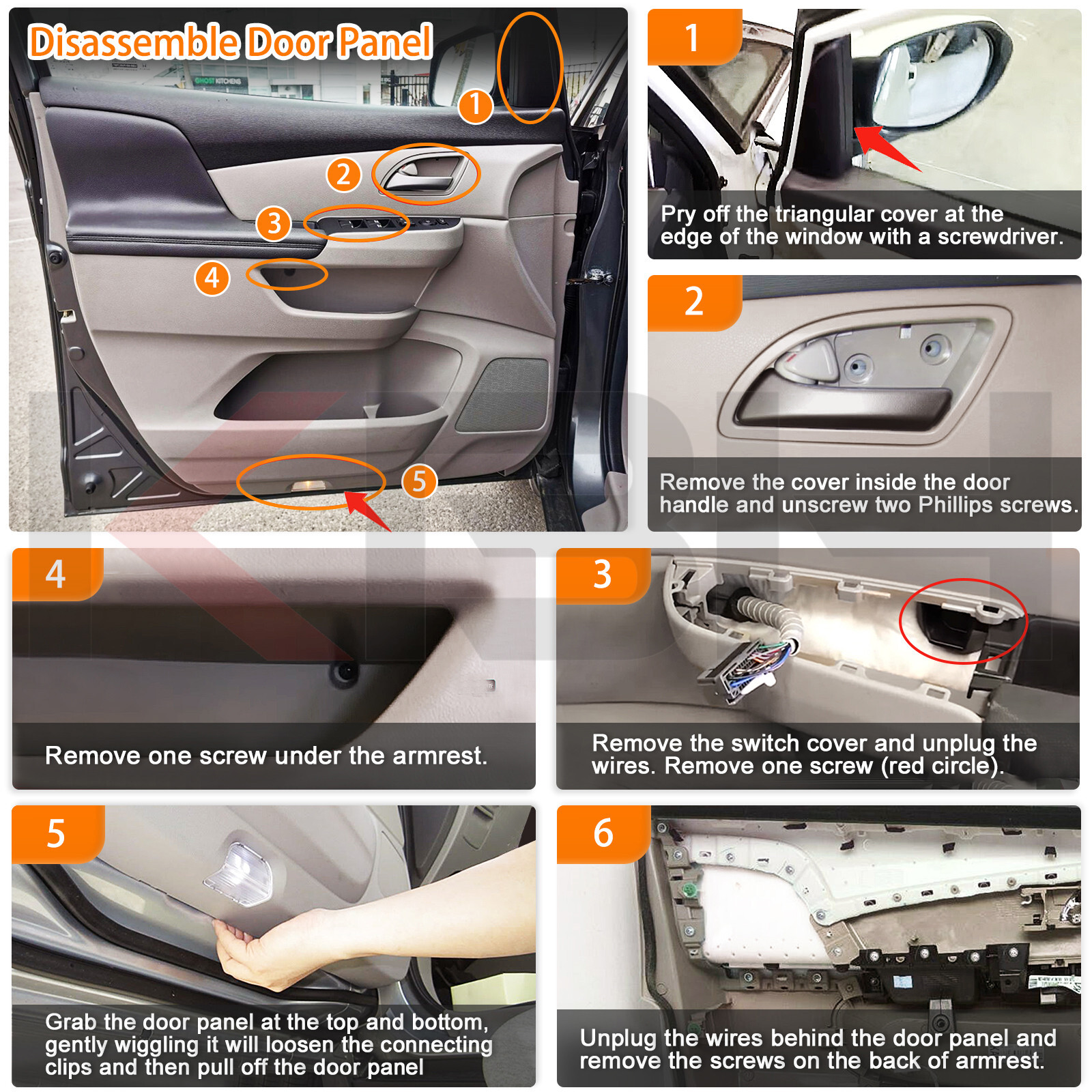 Pair Fits 2011-2016 2017 Honda Odyssey Door Panels Armrest Vinyl Cover Trim Gray