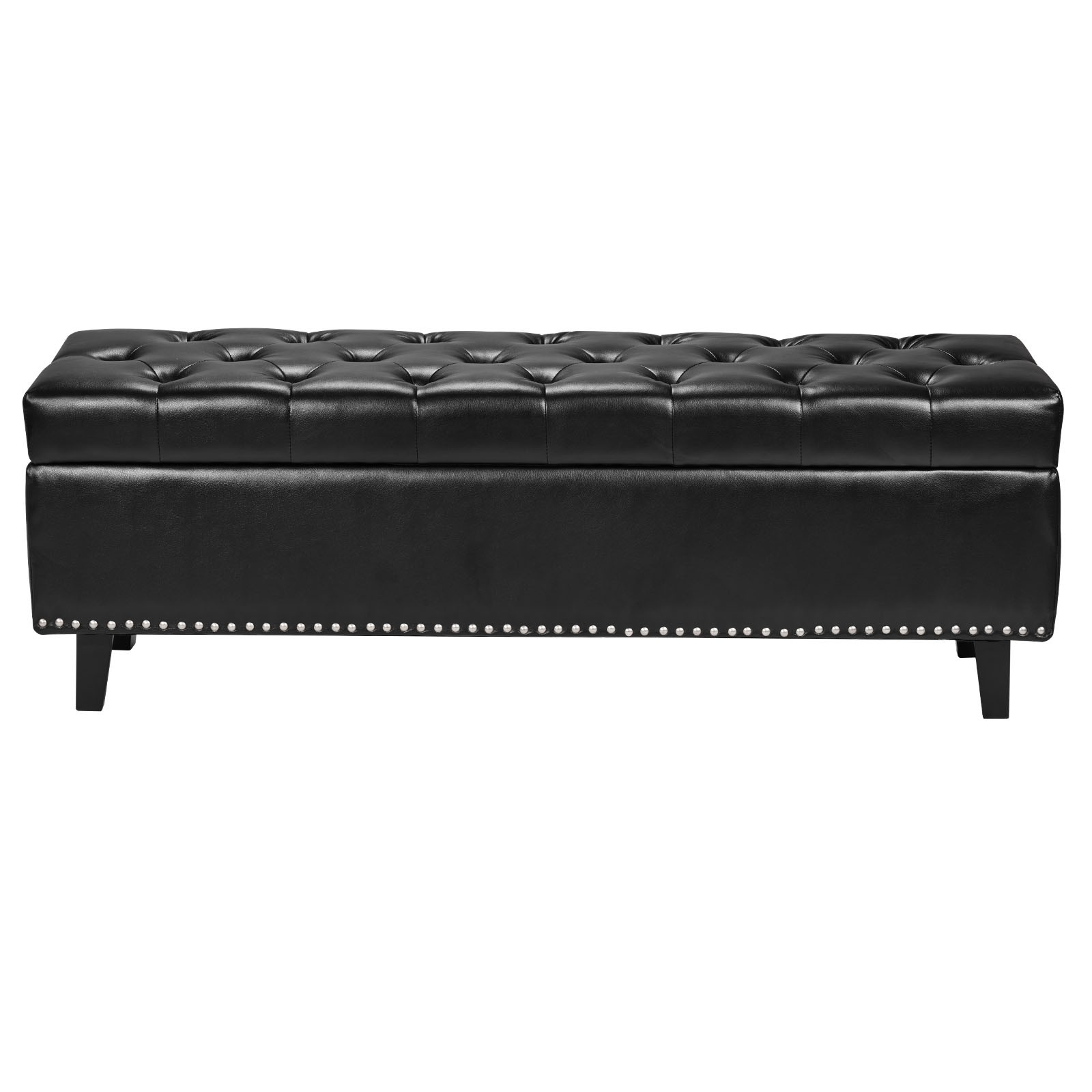 Uimoso Button-Tufted Storage Ottoman Bench PU Leather Bench with Wood Legs Black