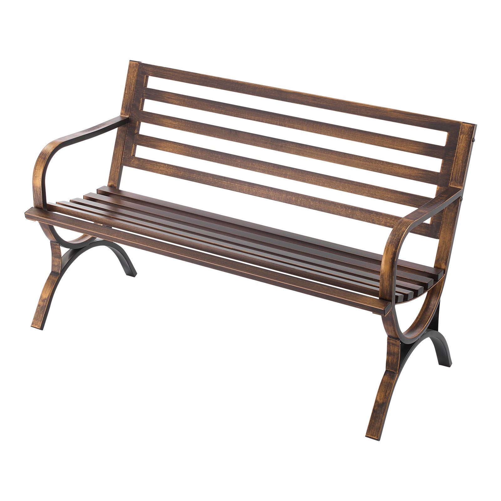 Outdoor Bench Patio Bench 50 inch Metal Frame Slatted Backrest for Porch