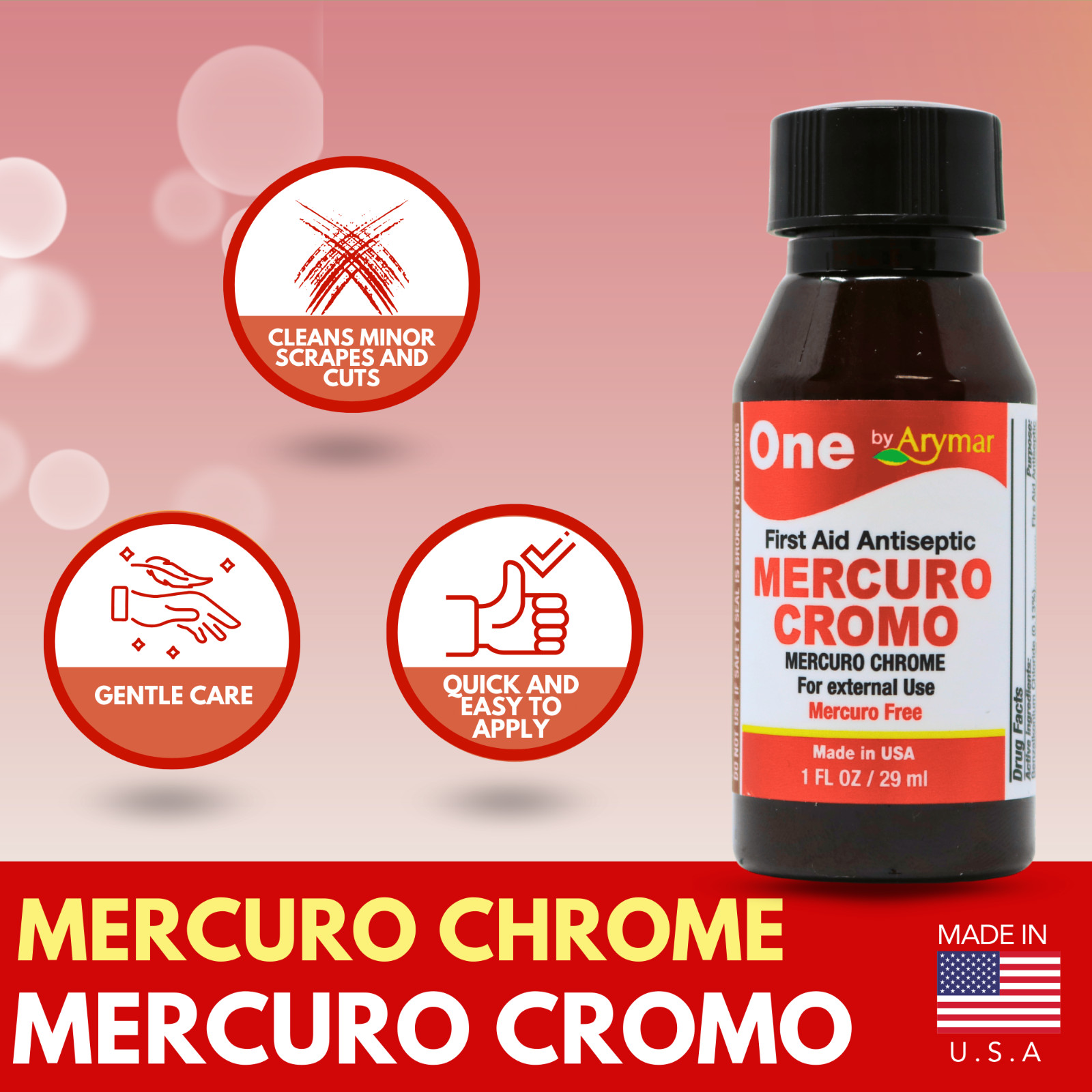 Arymar Mercuro Chrome 1 fl oz. (Pack of 2) - Mercury-Free Antiseptic for Cuts