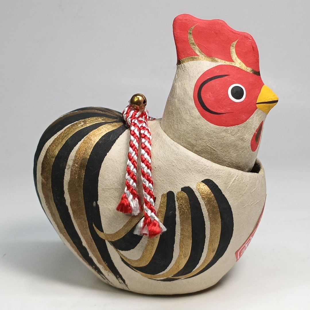 Japanese Paper Mache Bobblehead Chicken Doll Nozawa Folk Art