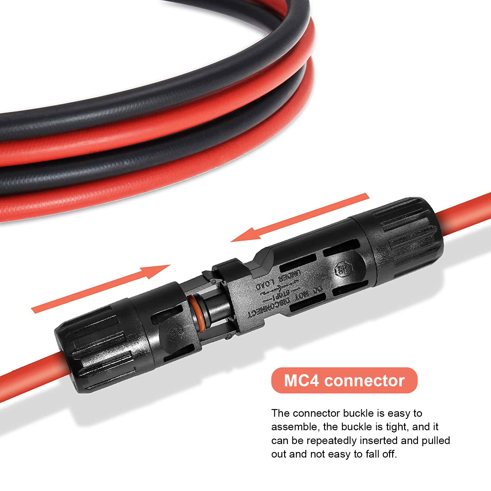 1 Pair Solar Panel Extension Cable Wire Black & Red 10AWG Gauge 6mm² Connector