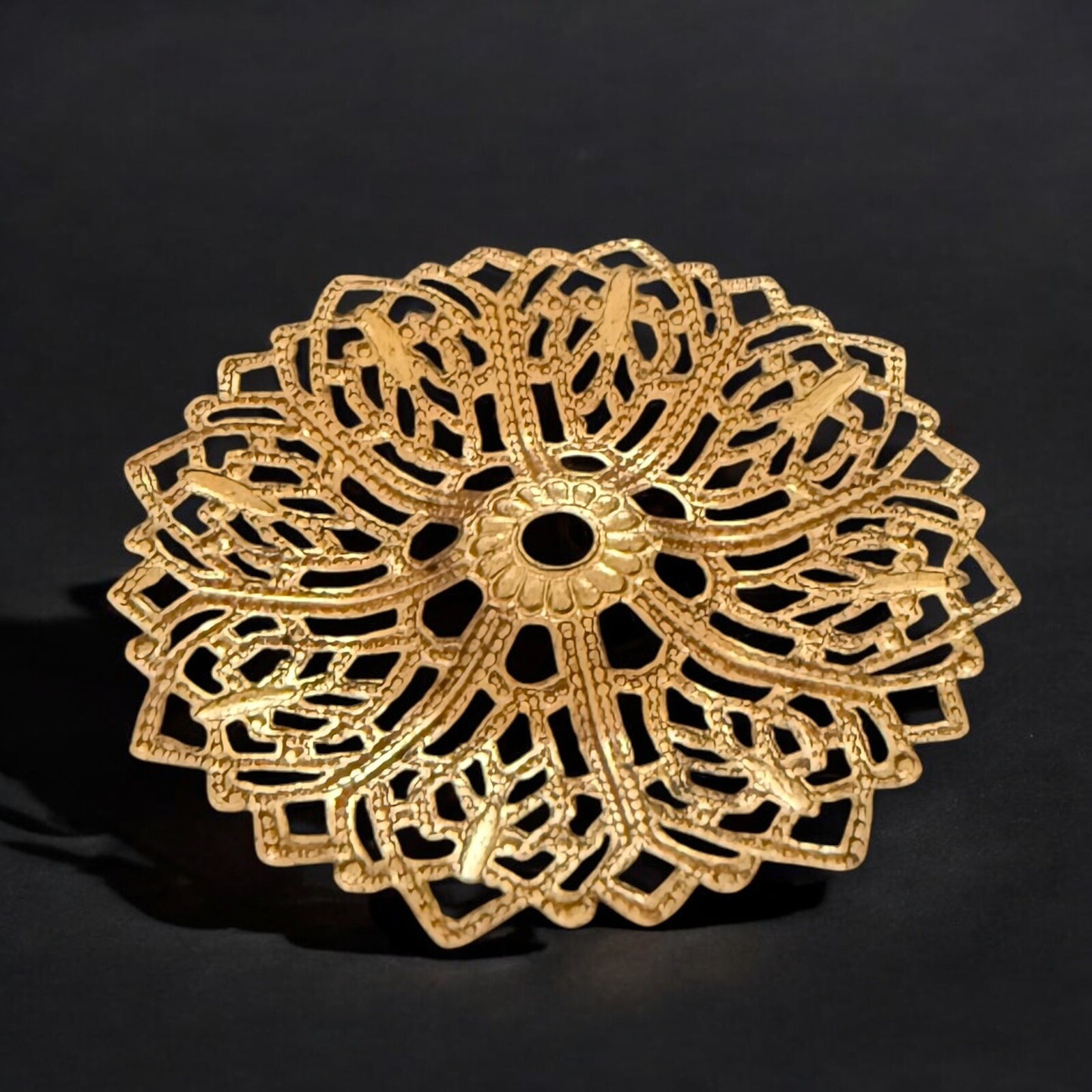 Brass Filigree Floral Stampings Vintage Lot of 10 32mm Jewelry Making Antique