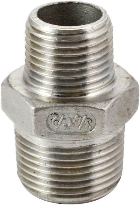 3/4" Male to 1/2" male NPT Hex Nipple Pipe Fitting Reducer Adapter Stainless 304