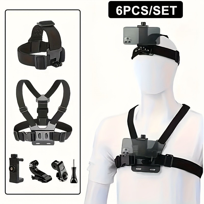 6PCS Action Camera & Phone Mount Set-Head/Chest Straps for First-Person Shooting