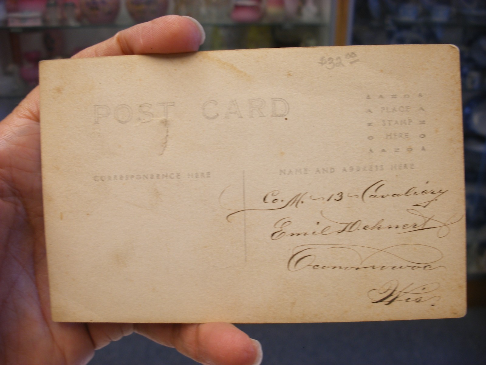 Real Photo Postcard RPPC - US Soldier 13th cavalry Company M Oconomowoc WI #3738