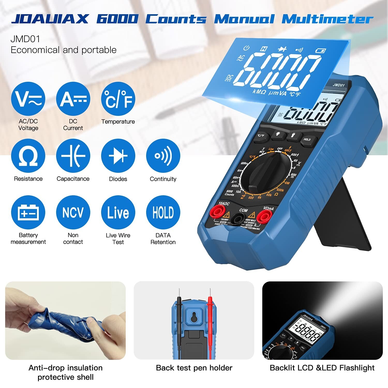 Digital Multimeter 6000 Counts Multi Tester AC DC Voltmeter NCV Ohm TRMS