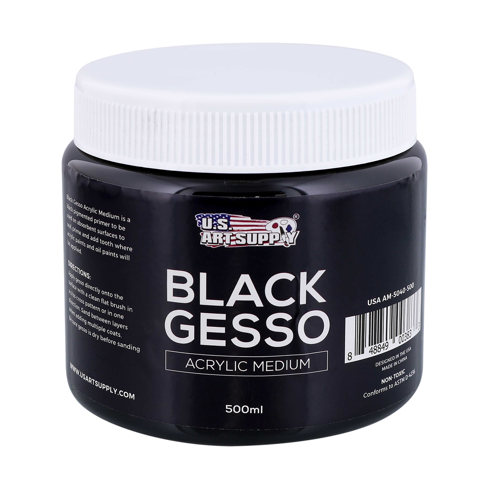 U.S. Art Supply Black Gesso Acrylic Medium, 500ml Tub