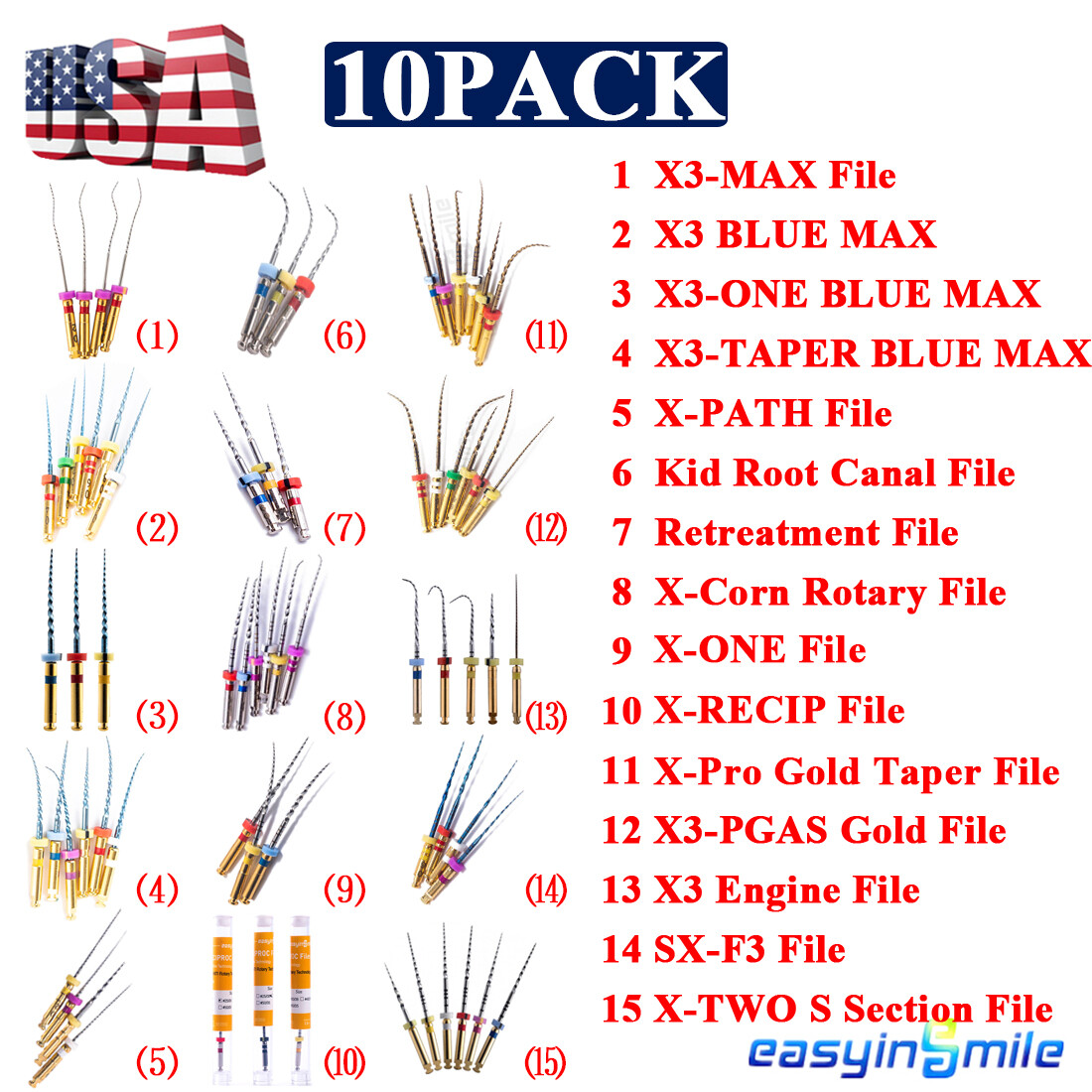Dental NITI Endo Rotary Files Endodontic Gold Taper Files Engine Use EASYINSMILE