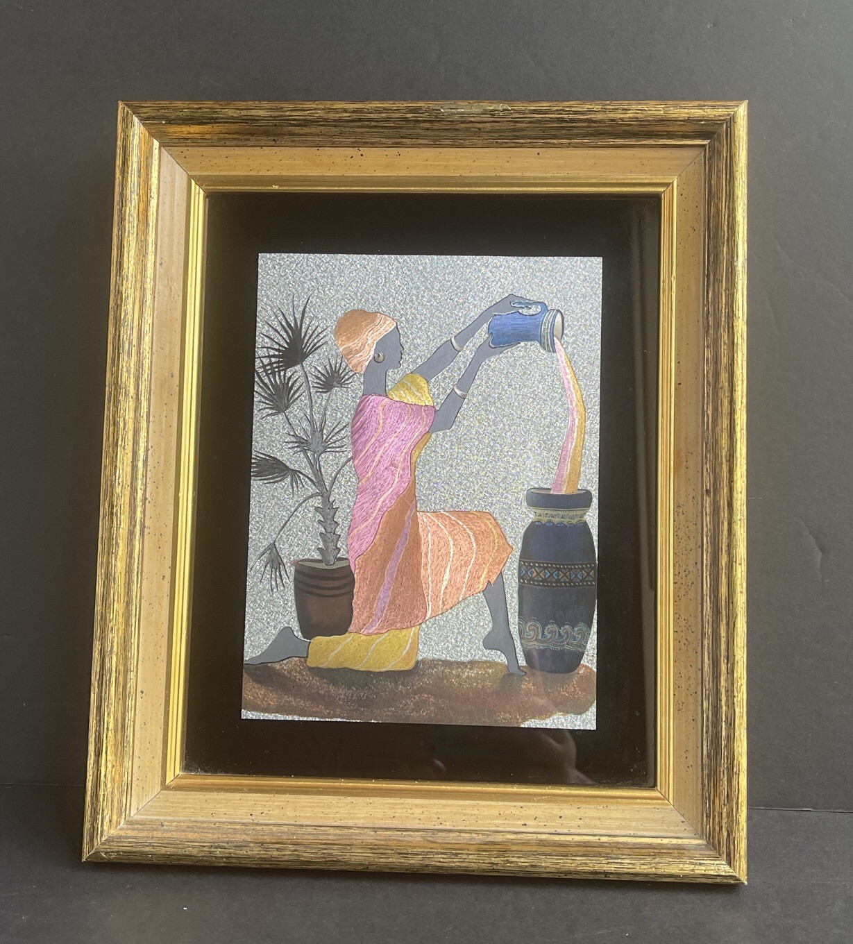 Vintage African American Foil Artwork w/ Wood Frame - Wall Decor Collectable