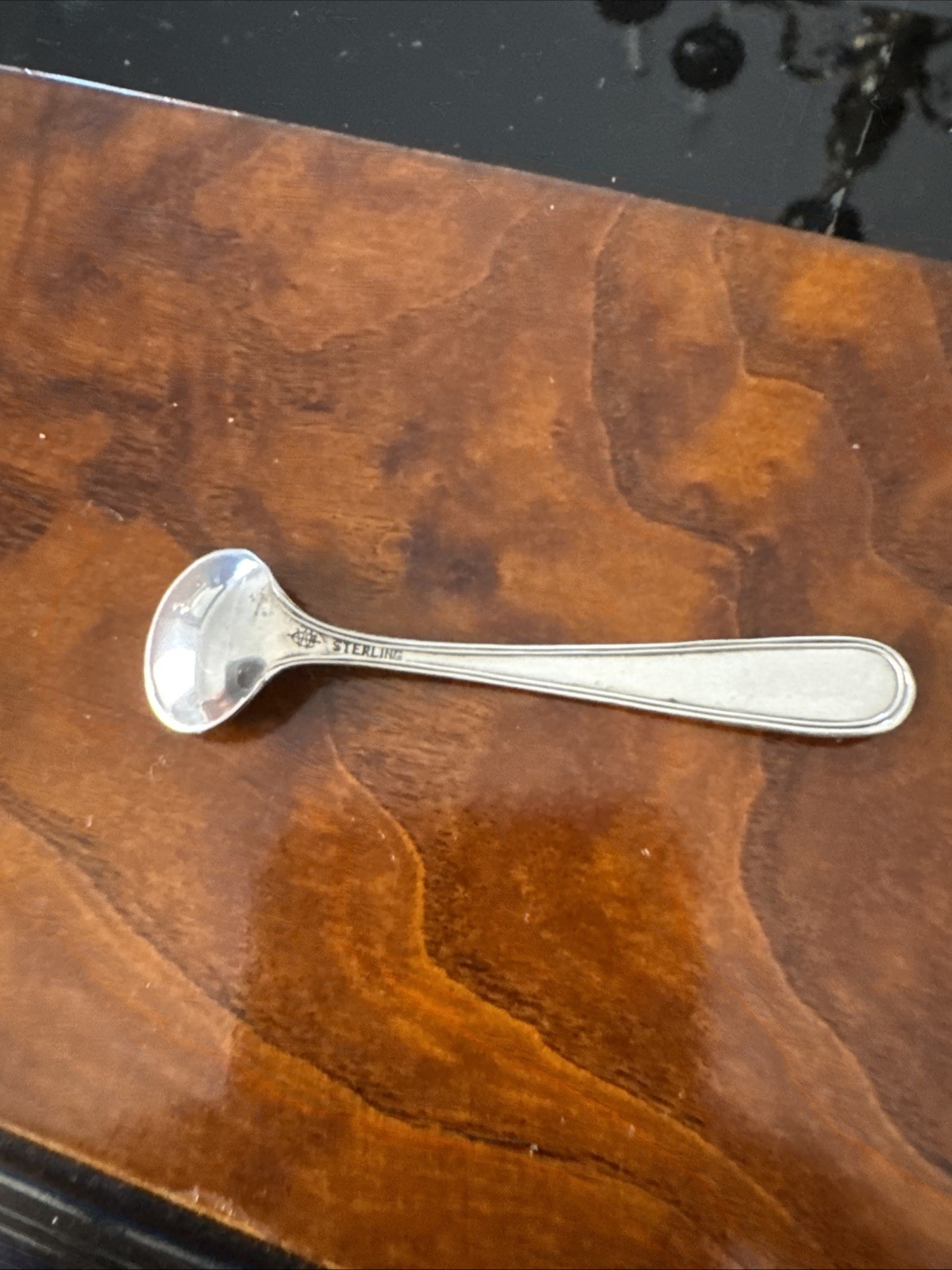 Silver Salt Cellar Beaded Rim ,Ball Footed With Sterling Salt Spoon
