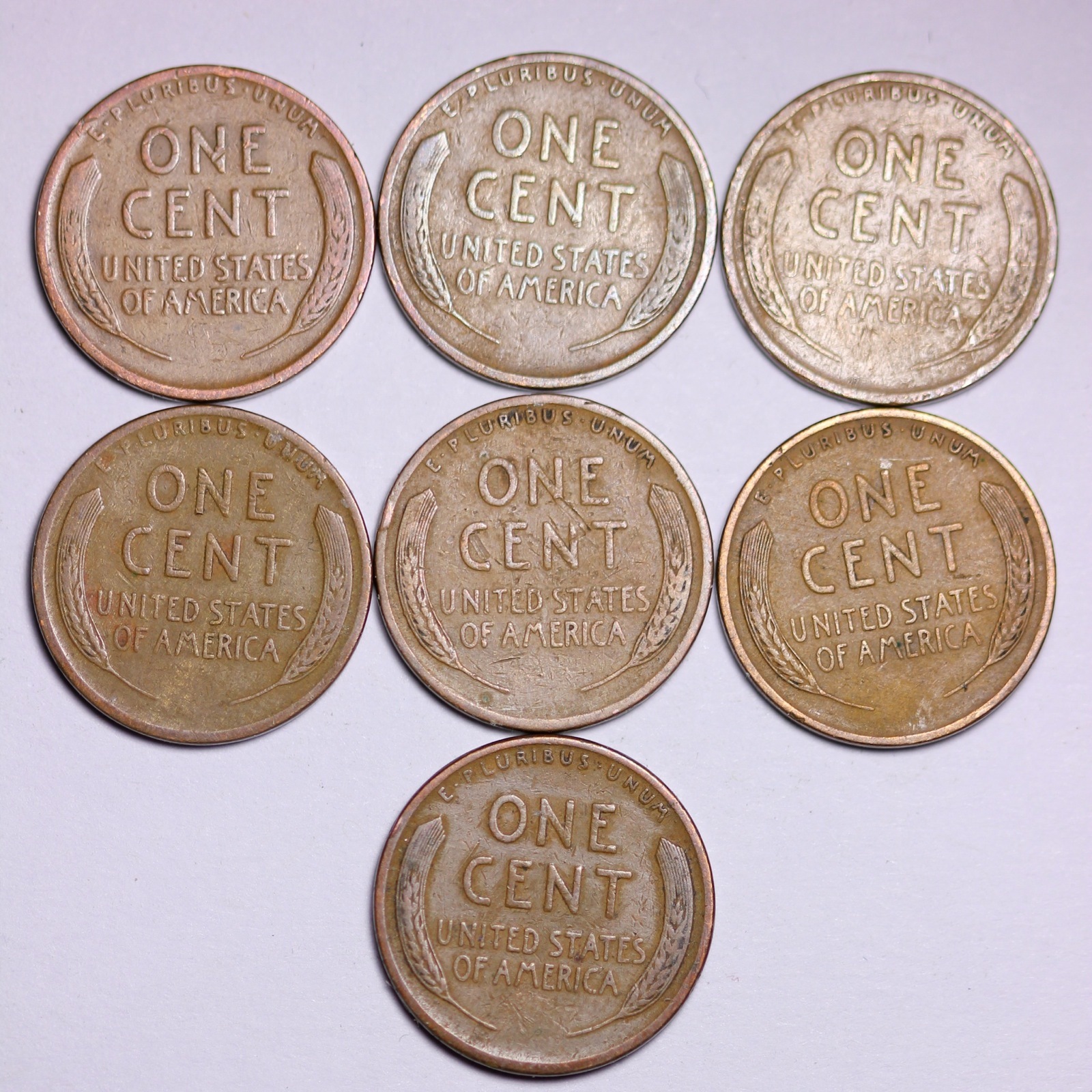 7 Different 1920's Lincoln Wheat Cent Penny LOWEST PRICE ON THE BAY! FREE SHIP