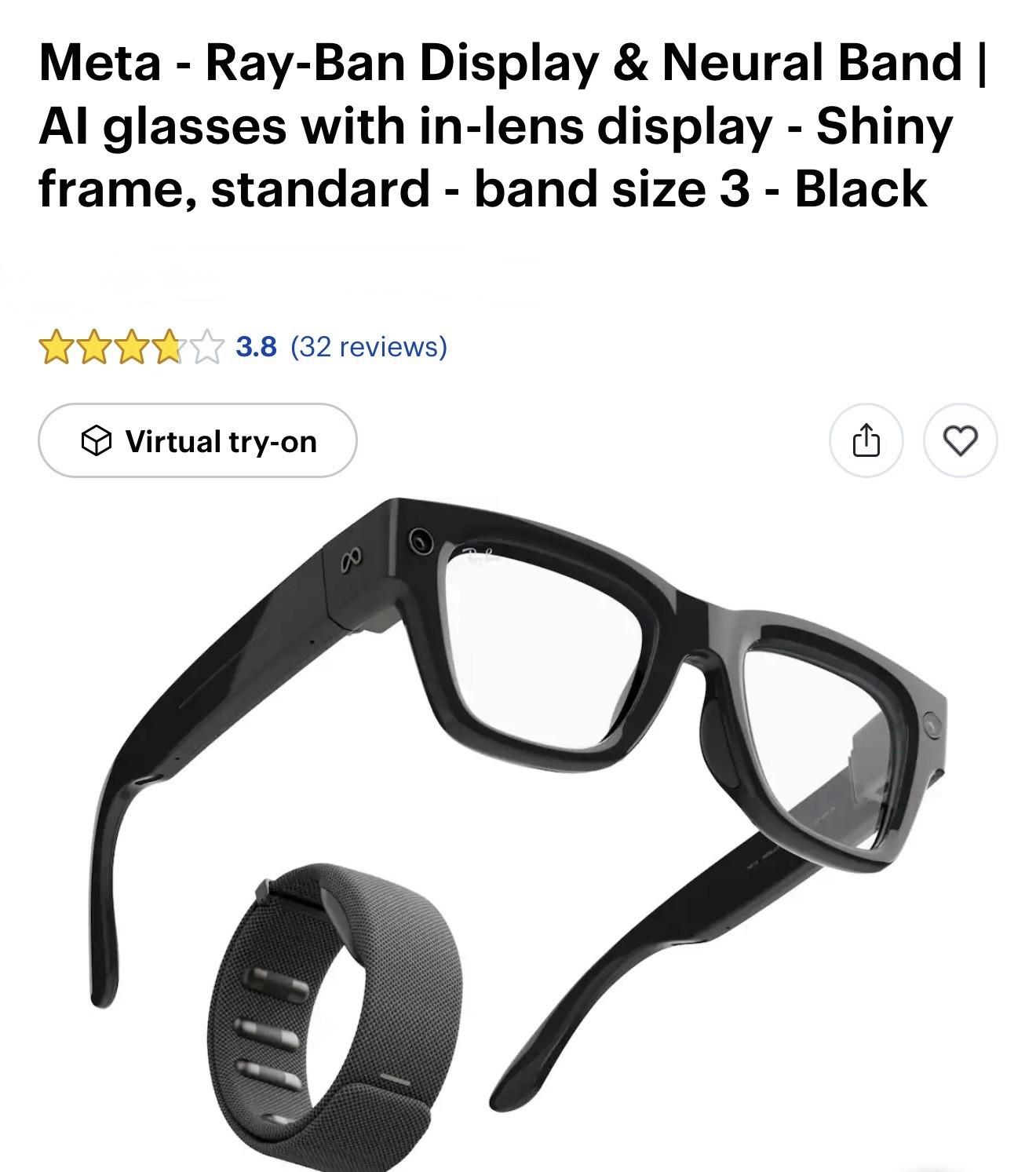 BRAND NEW Meta Ray Ban-Display w/ Neural Band SZ 3 Standard Black Frame In Hand