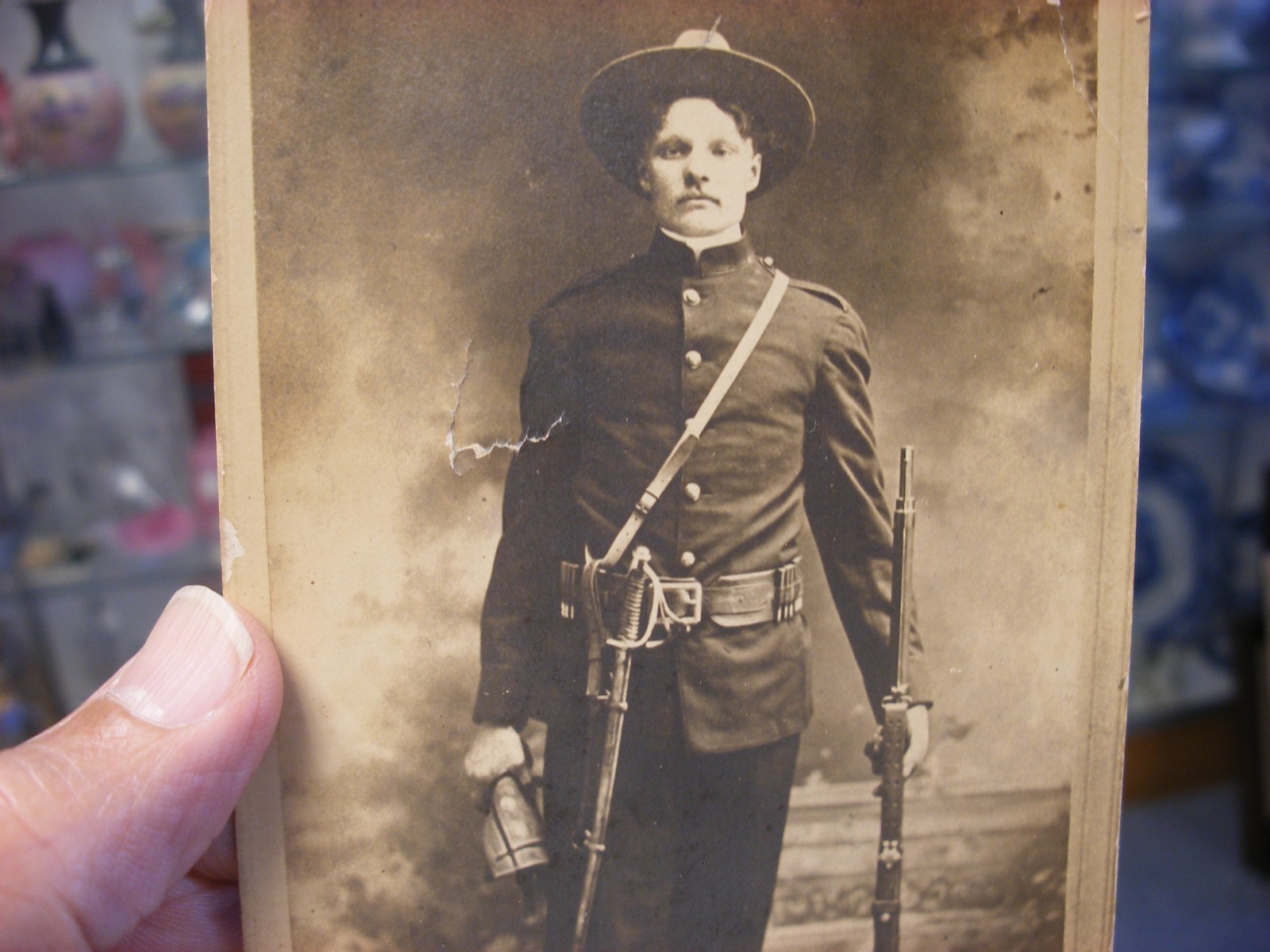 Real Photo Postcard RPPC - US Soldier 13th cavalry Company M Oconomowoc WI #3738