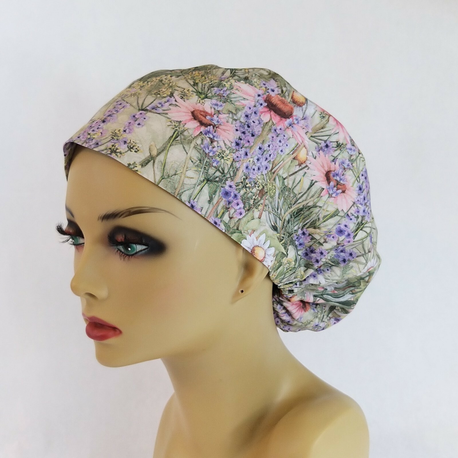 Wild Flowers Women Scrub Hat Surgical Cap  Nurses Hat Medical USA Made