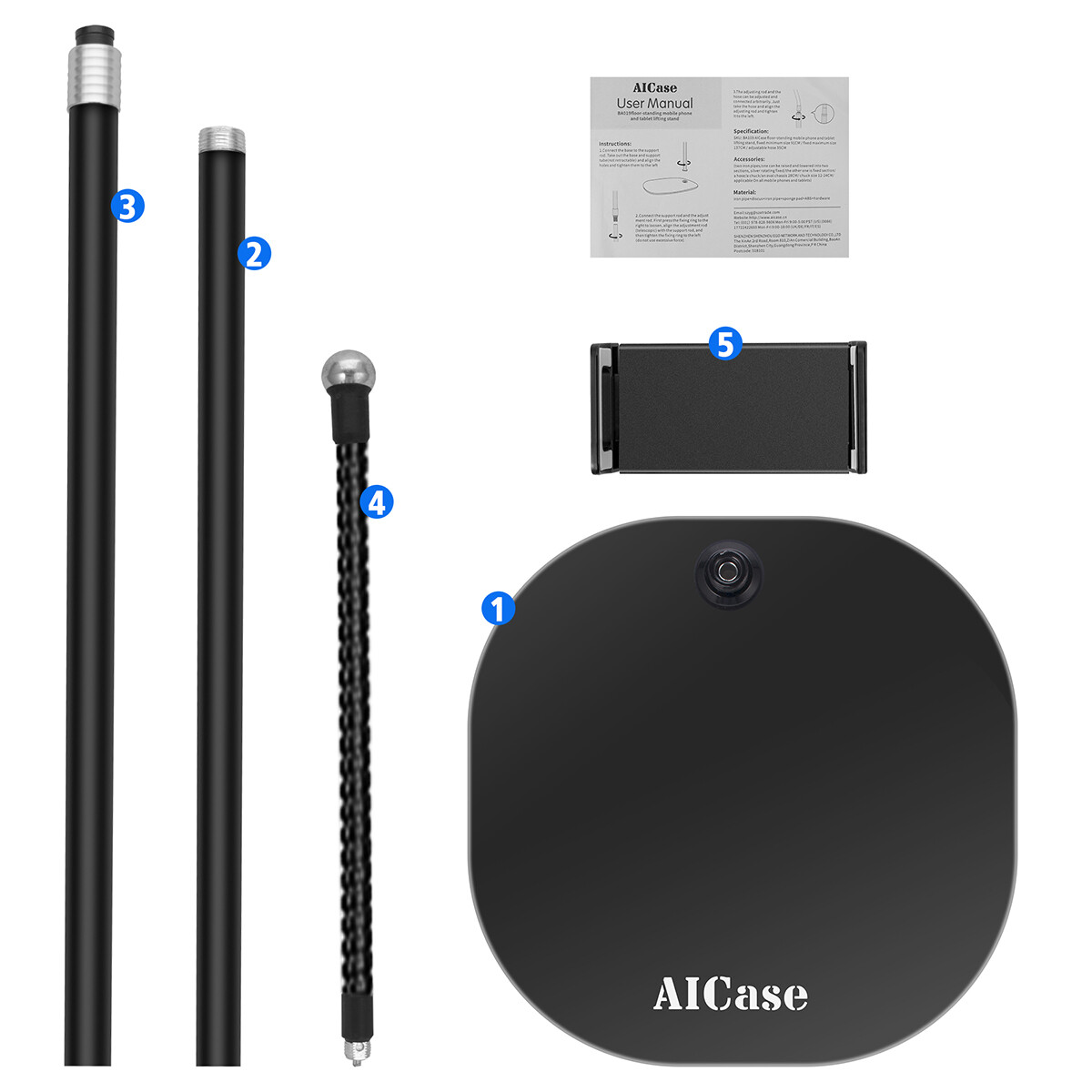 360° Adjustable Height Cell Phone Tablet iPad Gooseneck Holder Mount Floor Stand