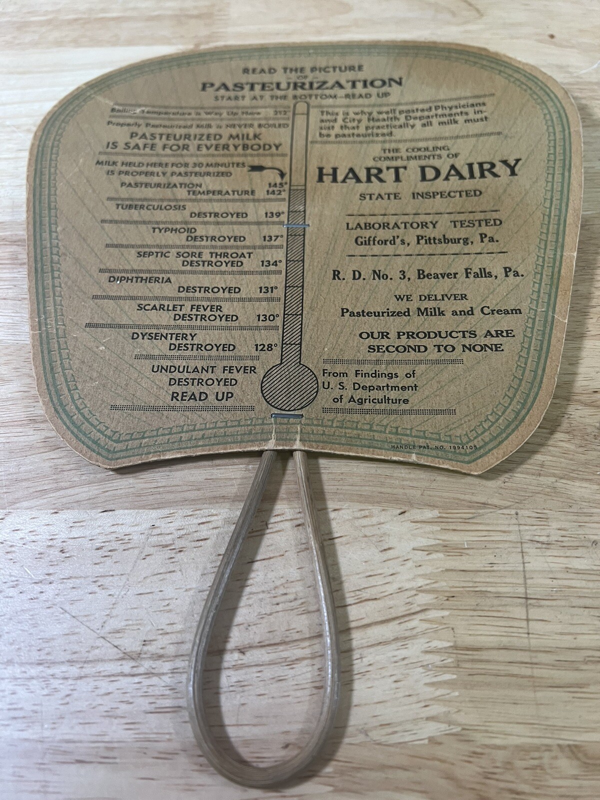 Vintage Hart Dairy Advertising Paper Handheld Fan
