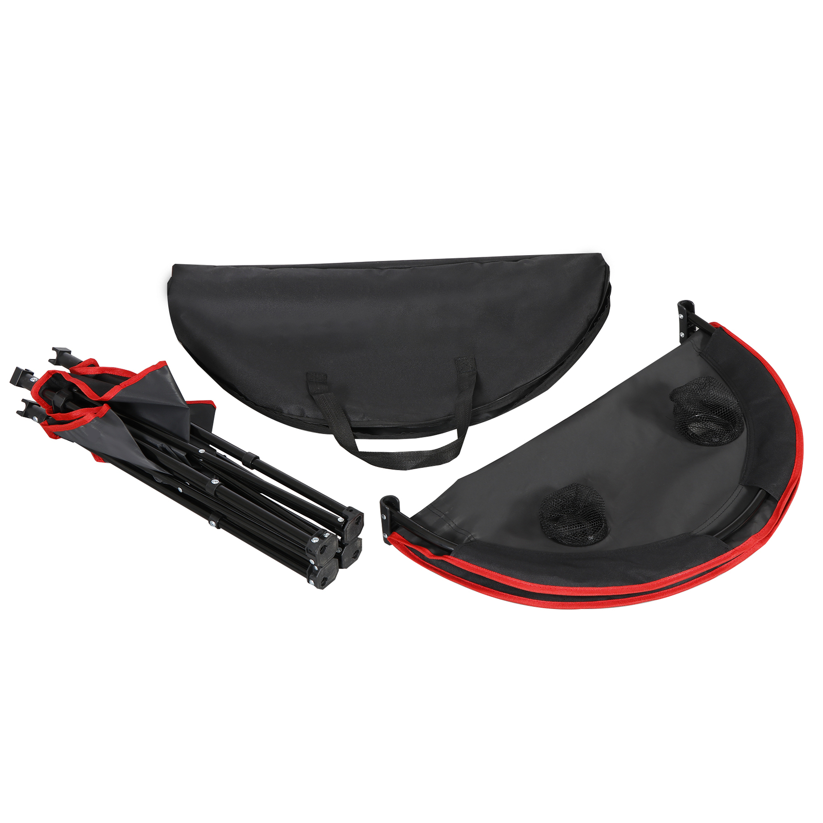 28" Round Folding Picnic Table Lightweight Canvas Beach Table w/Cup Holder Black