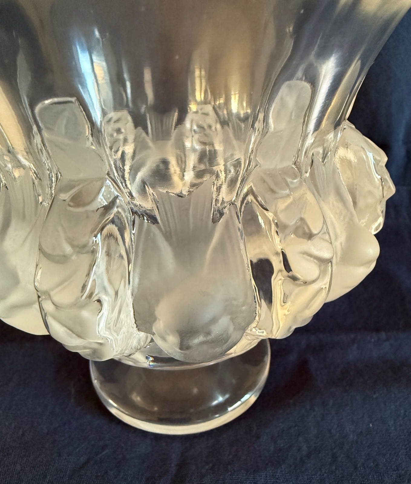SIGNED Vintage Lalique Frosted Glass Satin Crystal Dampierre Bird Vase