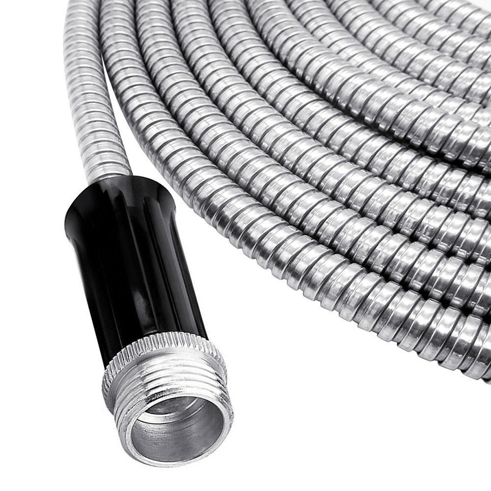 25/50/75/100FT Stainless Steel Metal Garden Water Hose Pipe Flexible Lightweight