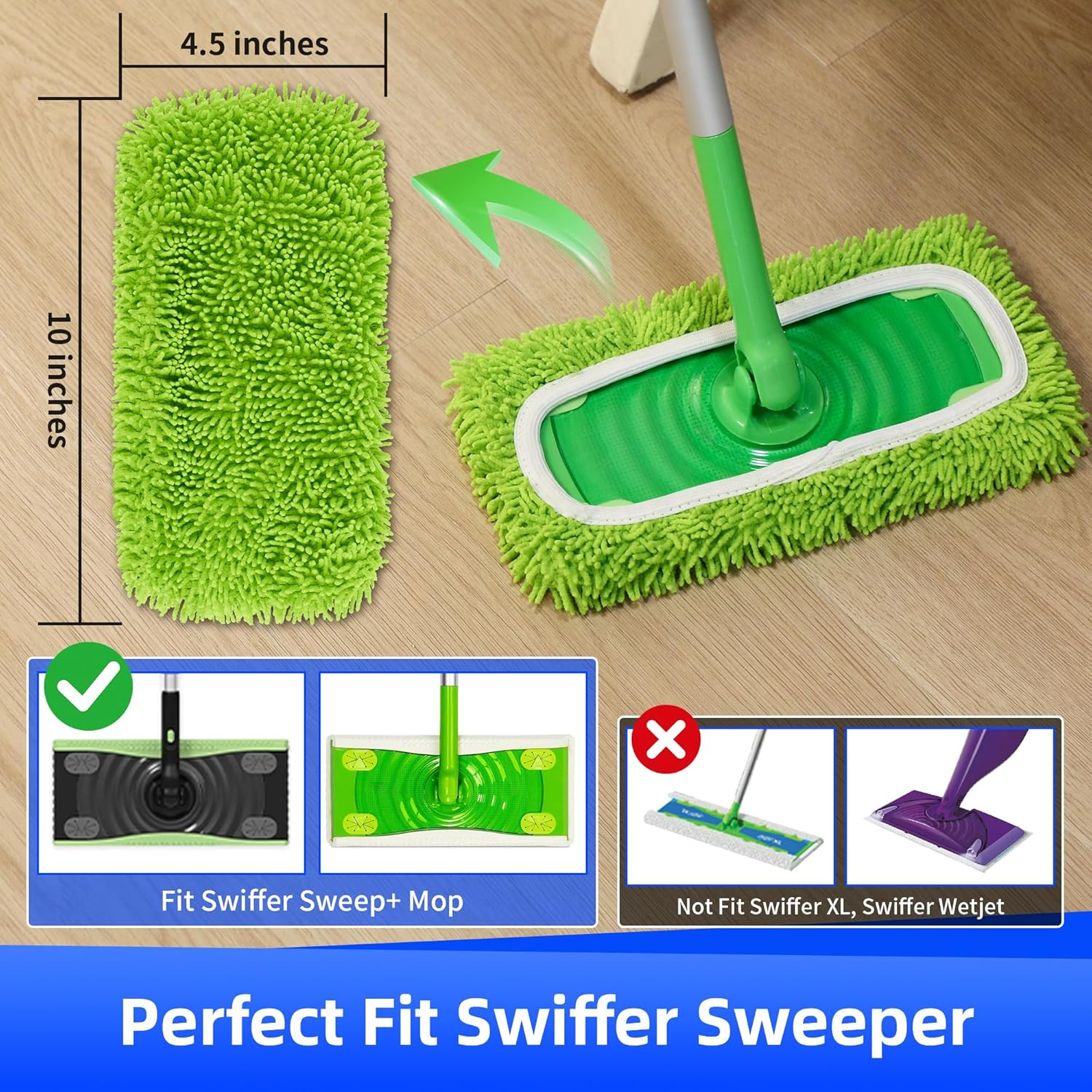 6 Pack Reusable Chenille Mop Pads 10–12 Inch Wet Dry Washable Refills