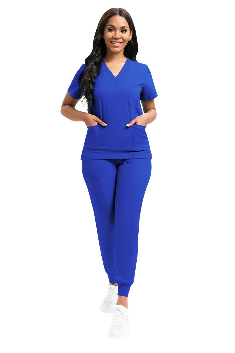 Stretch Medical Nurse Scrub Uniform Women Scrub Set V-Neck Top Jogger Pants