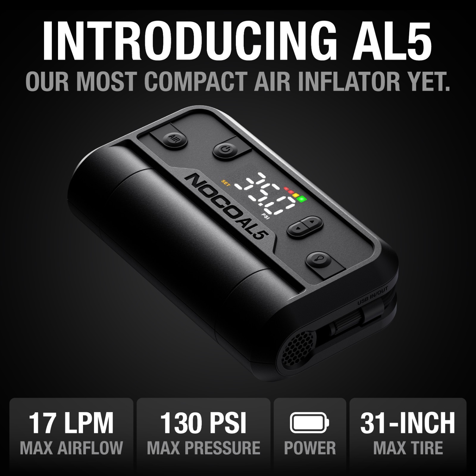 NOCO Air AL5: UltraFast Cordless Tire Inflator - Battery-Powered Air Compressor