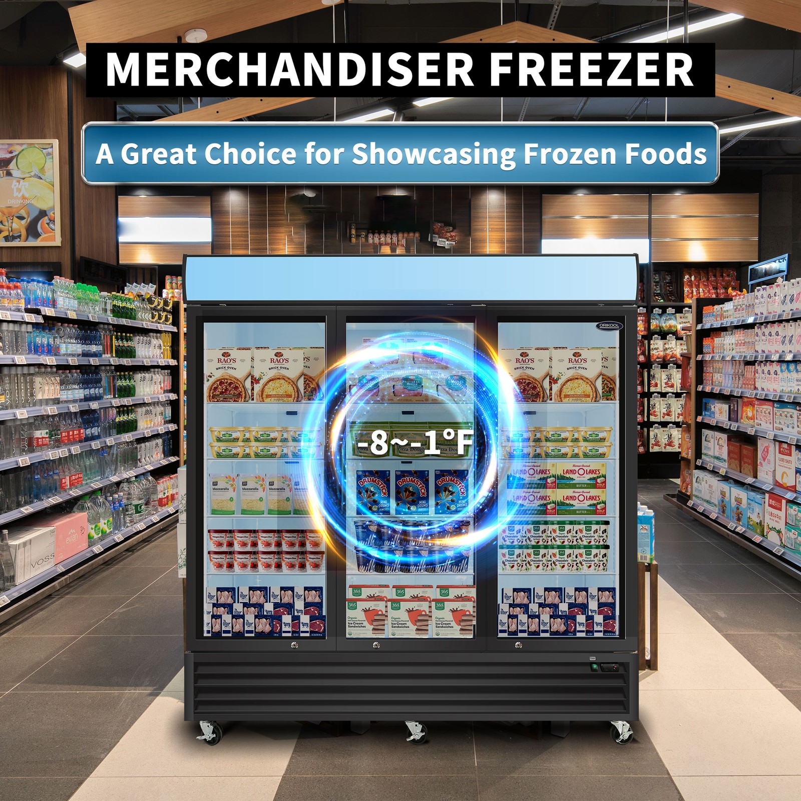 70 cu.ft Commercial Freezer Glass 3 Door Merchandiser Reach-In Display Freezer