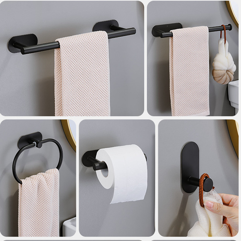 4 Piece Bath Accessories Bathroom Hardware Set Towel Bar Set - Matte Black