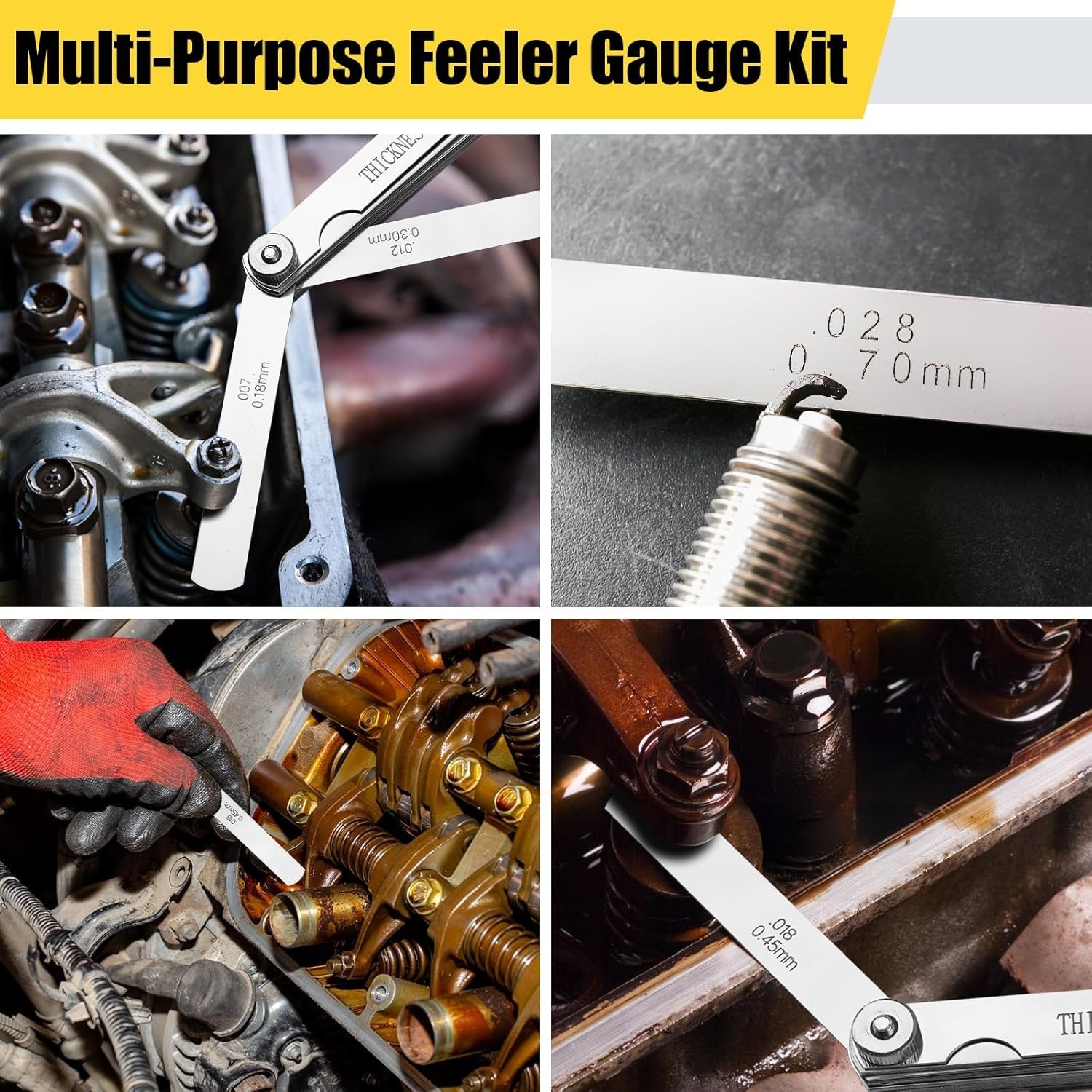 Feeler Gauge Set 2pcs Stainless Steel 32 Straight 16 Offset Blades SAE Metric