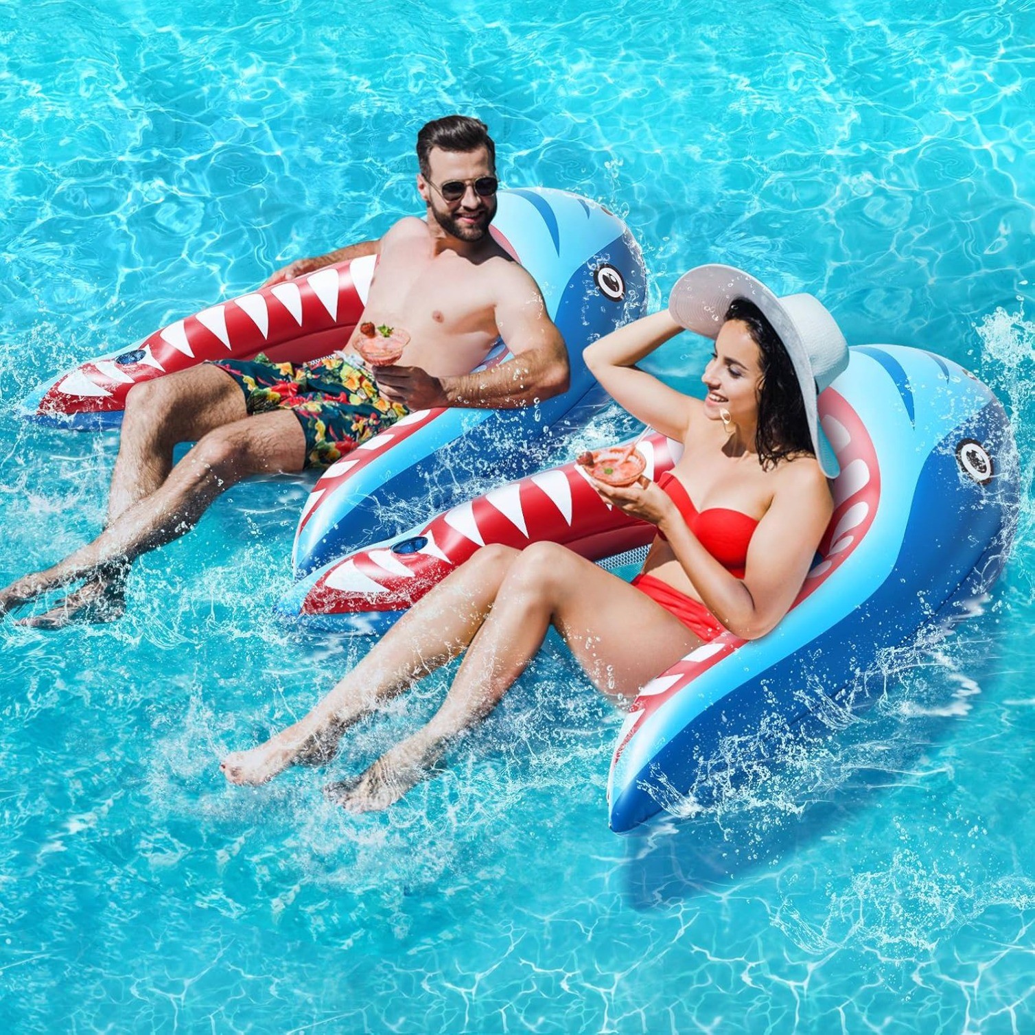 2 Pack Pool Floats Adult Size, Pool Lounger with Cup Holder, Inflatable Floats