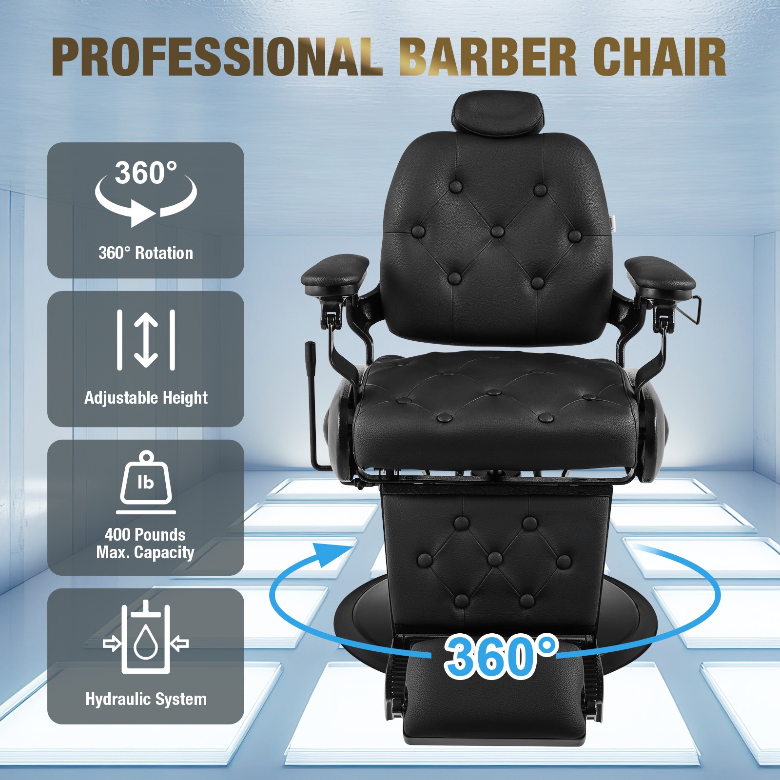 Black Recline All Purpose Barber Chair Heavy Duty Hydraulic Salon Beauty